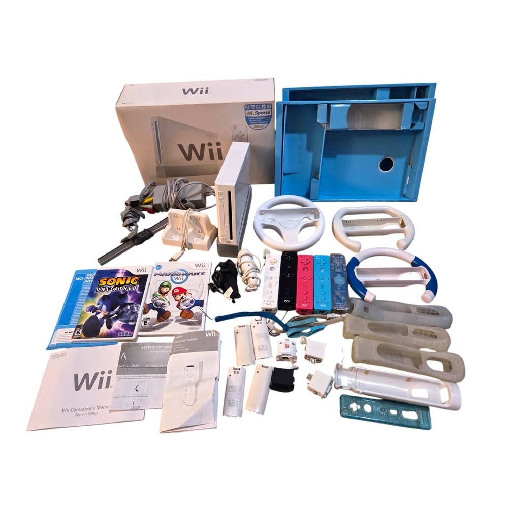 Huge Lot Nintendo Wii Console Remotes Games Mario Kart Sonic Sports - Tested